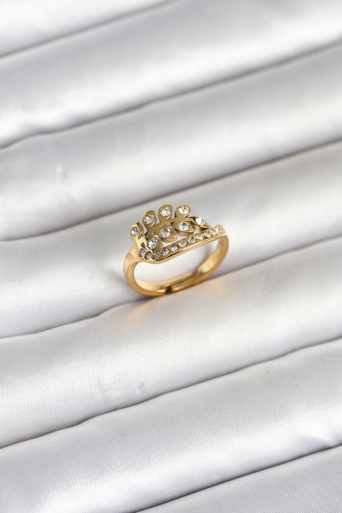316L Çelik Gold Renk Zirkon Taşlı Kalp Model Kadın Yüzük 5886
