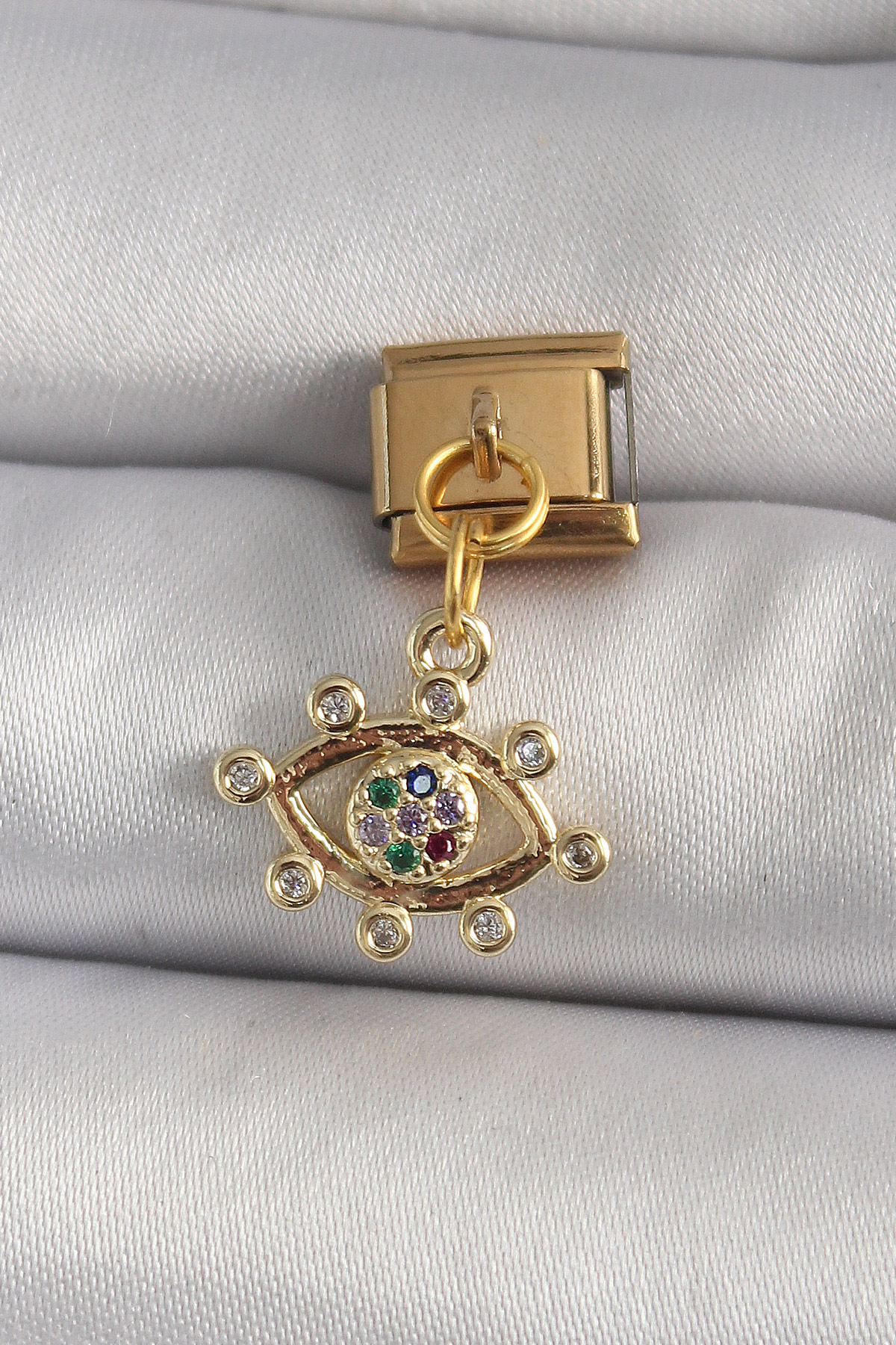 316L Çelik Gold Renk Sallantı Zirkon Taşlı Göz Model Nomination Charm 5886