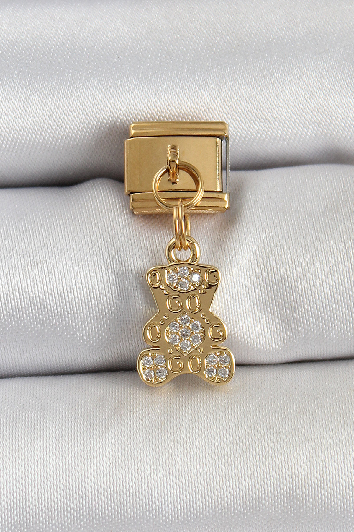 316L Çelik Sallantılı Zirkon Taşlı Ayıcık Model Gold Renk Nomination Charm 5886