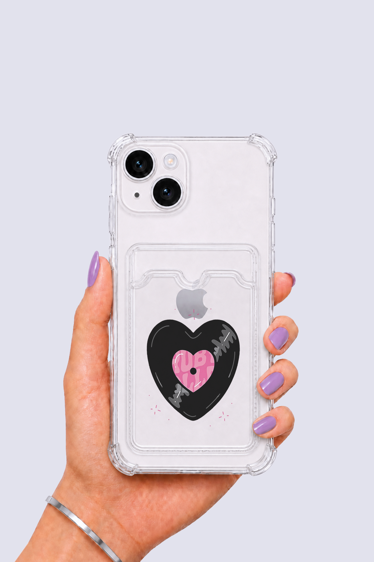 iPhone 14 Kartlıklı Vinly Desenli Kılıf