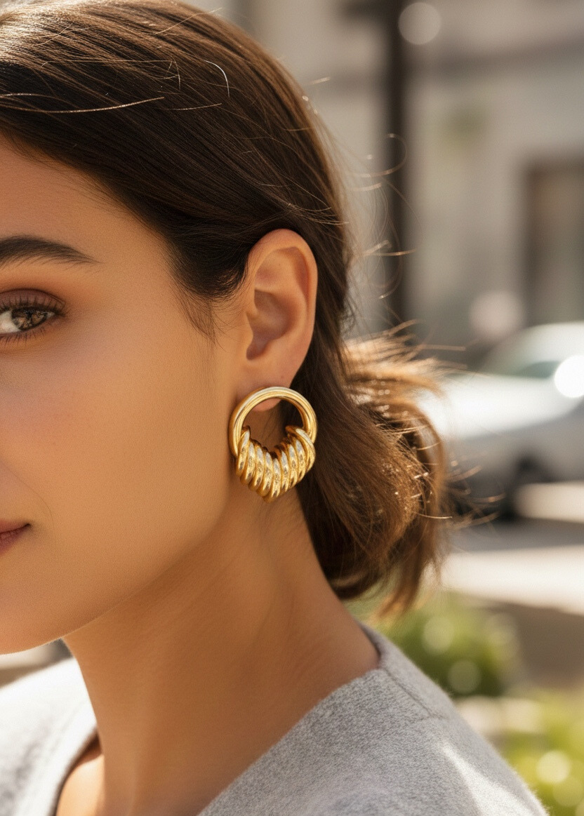 Pirinç Gold Renk Halka Sarmal Model Vintage Kadın Küpe 5886