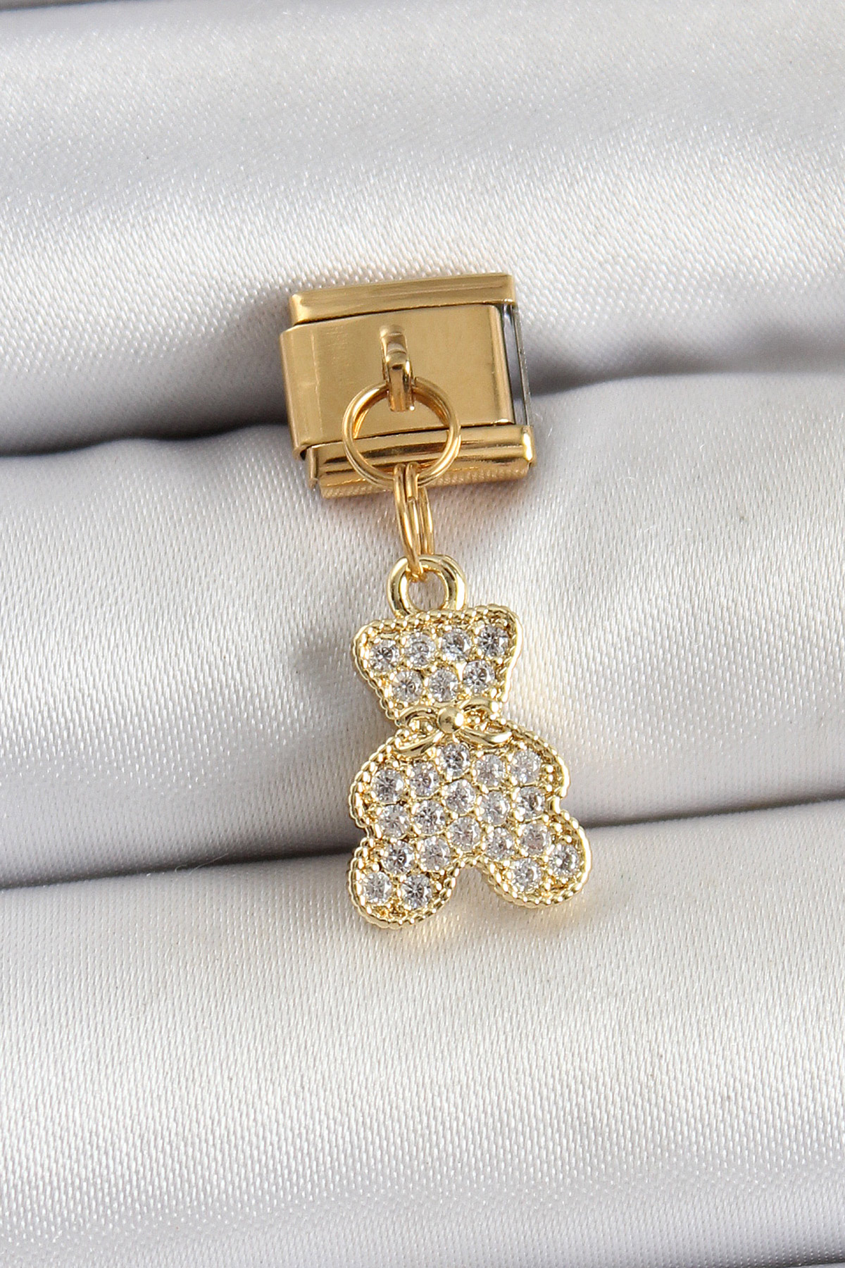 316L Çelik Sallantılı Zirkon Taşlı Ayıcık Model Gold Renk Nomination Charm 5886