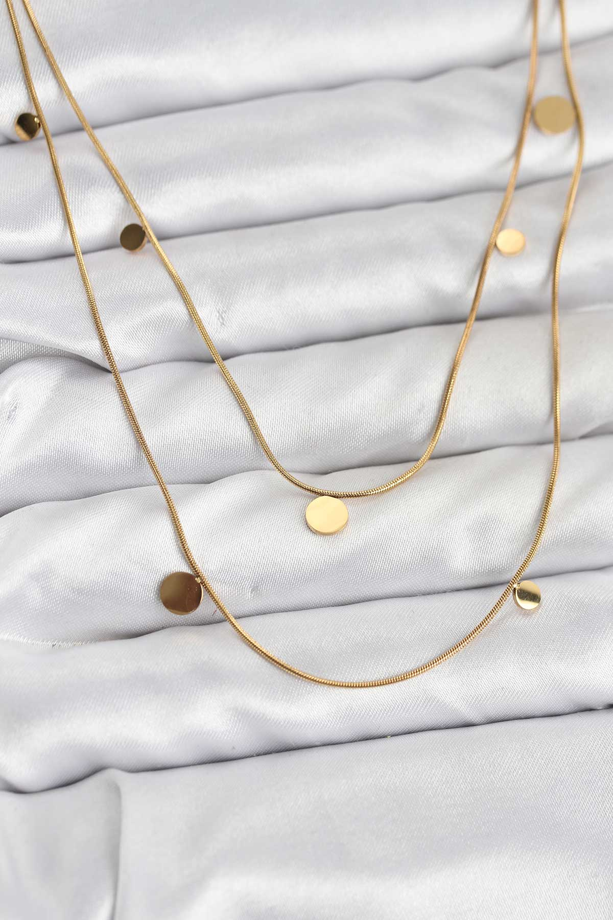 316L Çelik Zincir Gold Renk Pullu Kadın Kolye 5886