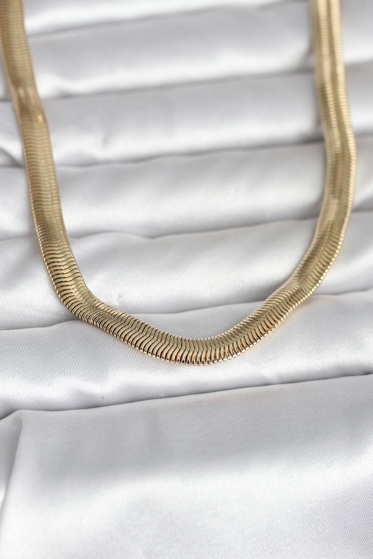 CM 14K Gold Renk Kalın Yassı Yılan Zincir Model 45 cm Kadın Kolye 5886