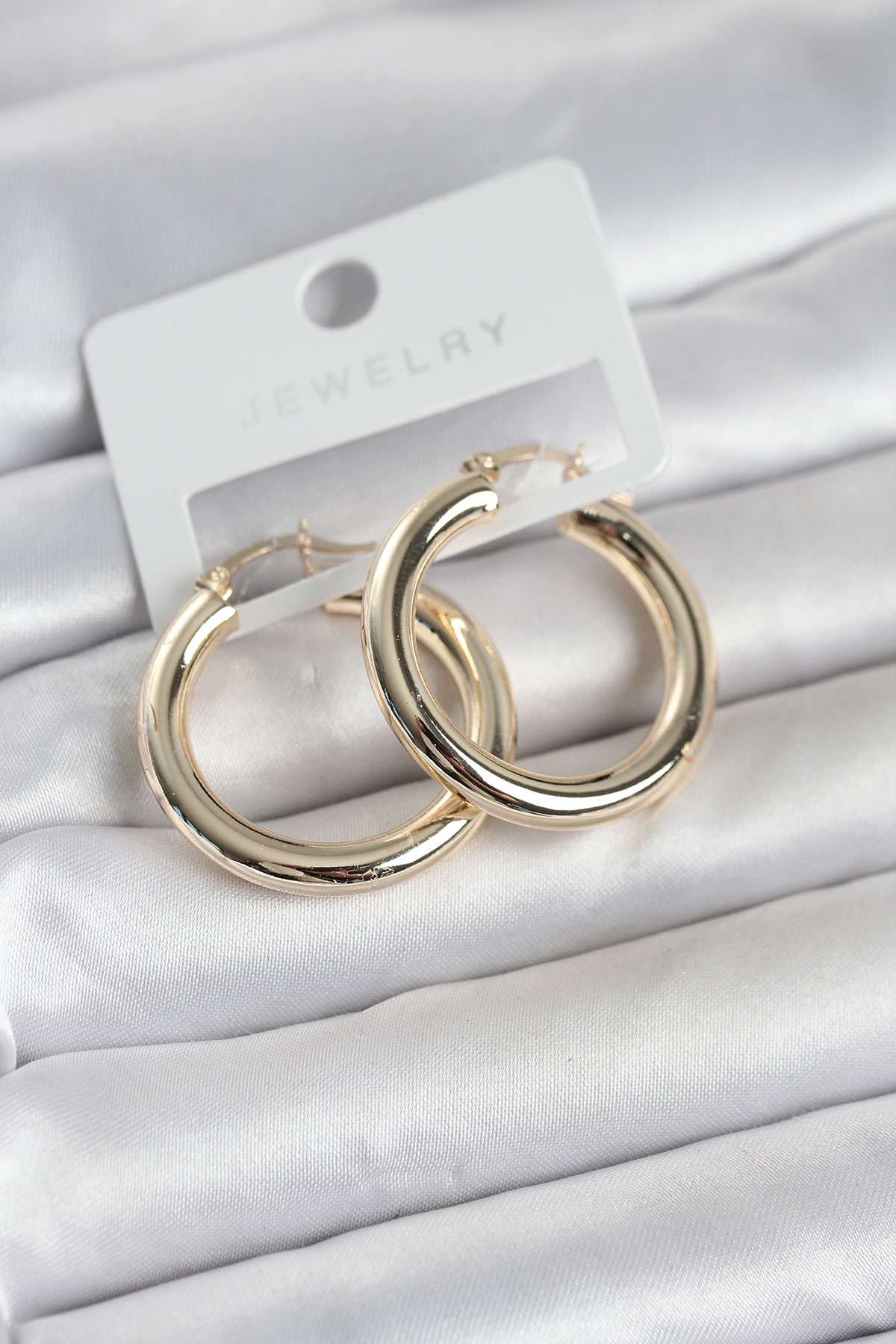 Gold Renk Pirinç Halka 30 mm Kadın Küpe 5886