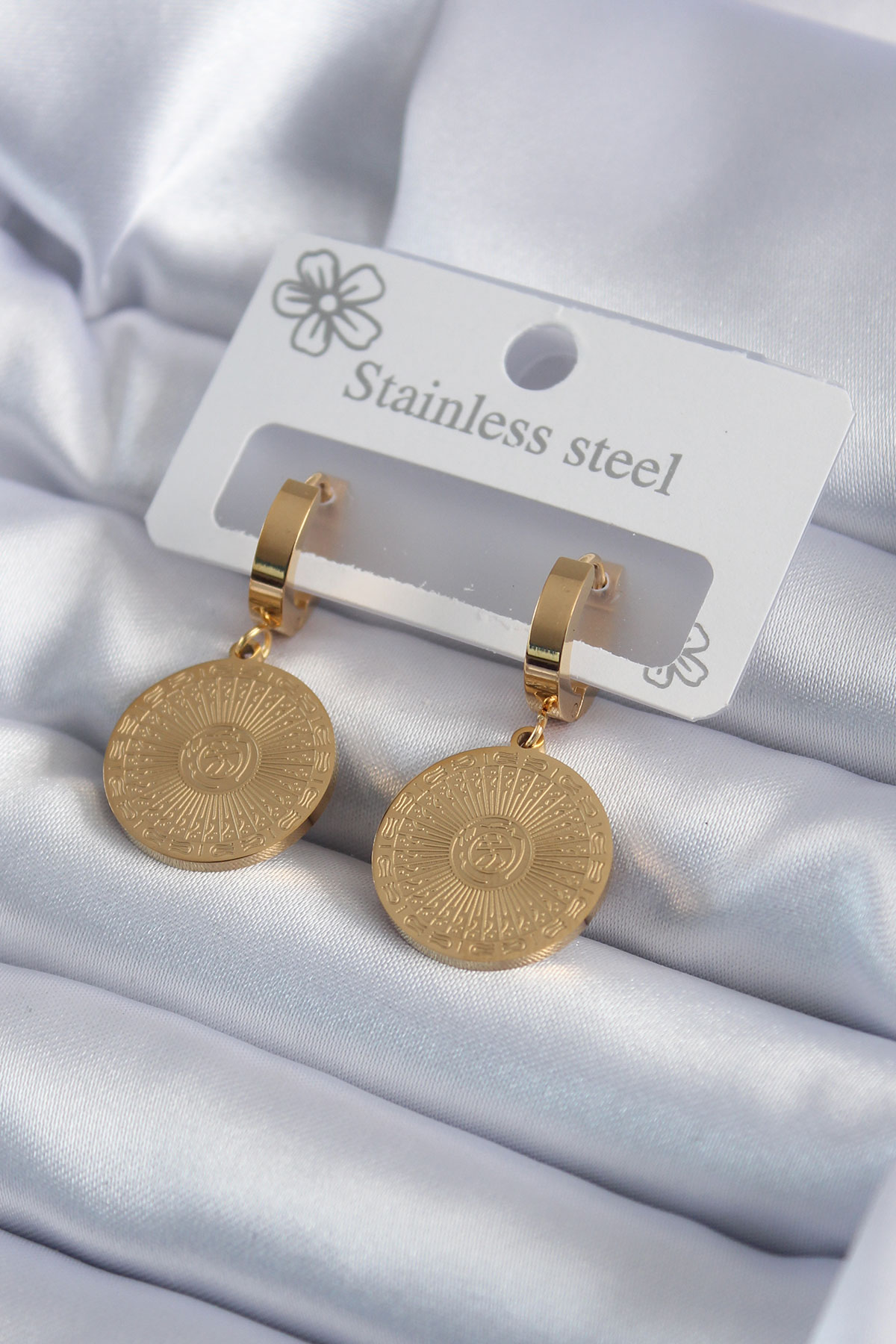 316L Çelik Gold Renk İşleme Detay Kadın Küpe 5886