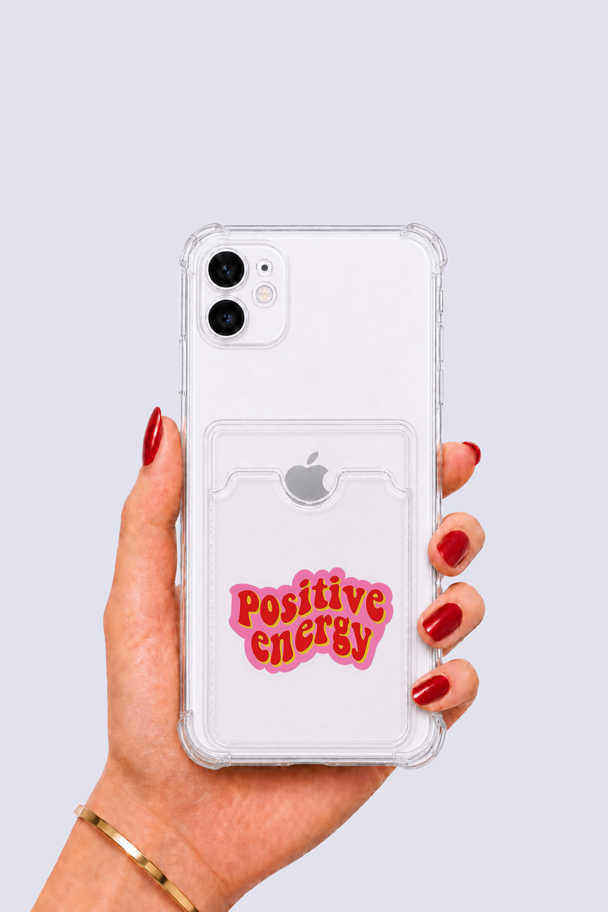 iPhone 12 Kartlıklı Pozitif Enerji Desenli Kılıf