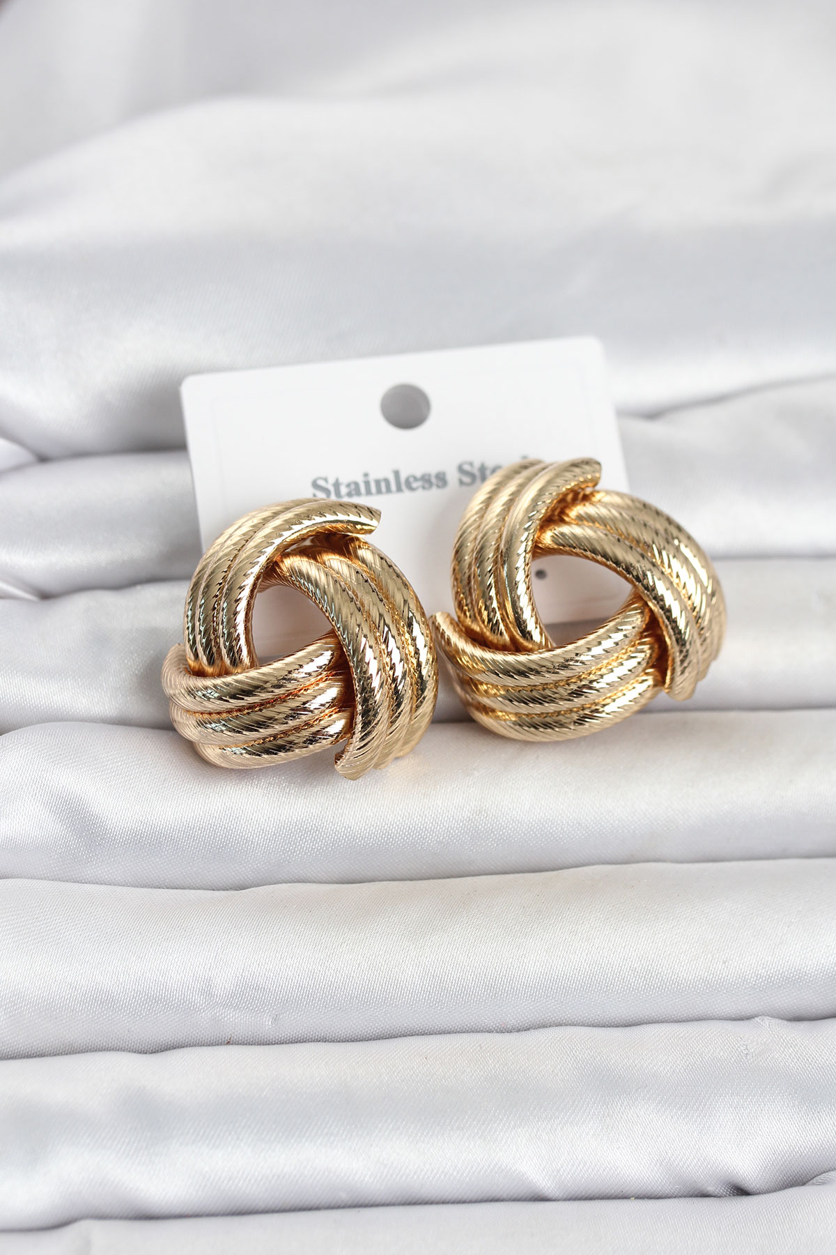 316L Çelik Gold Renk Sarmal Model Kadın Küpe 5886