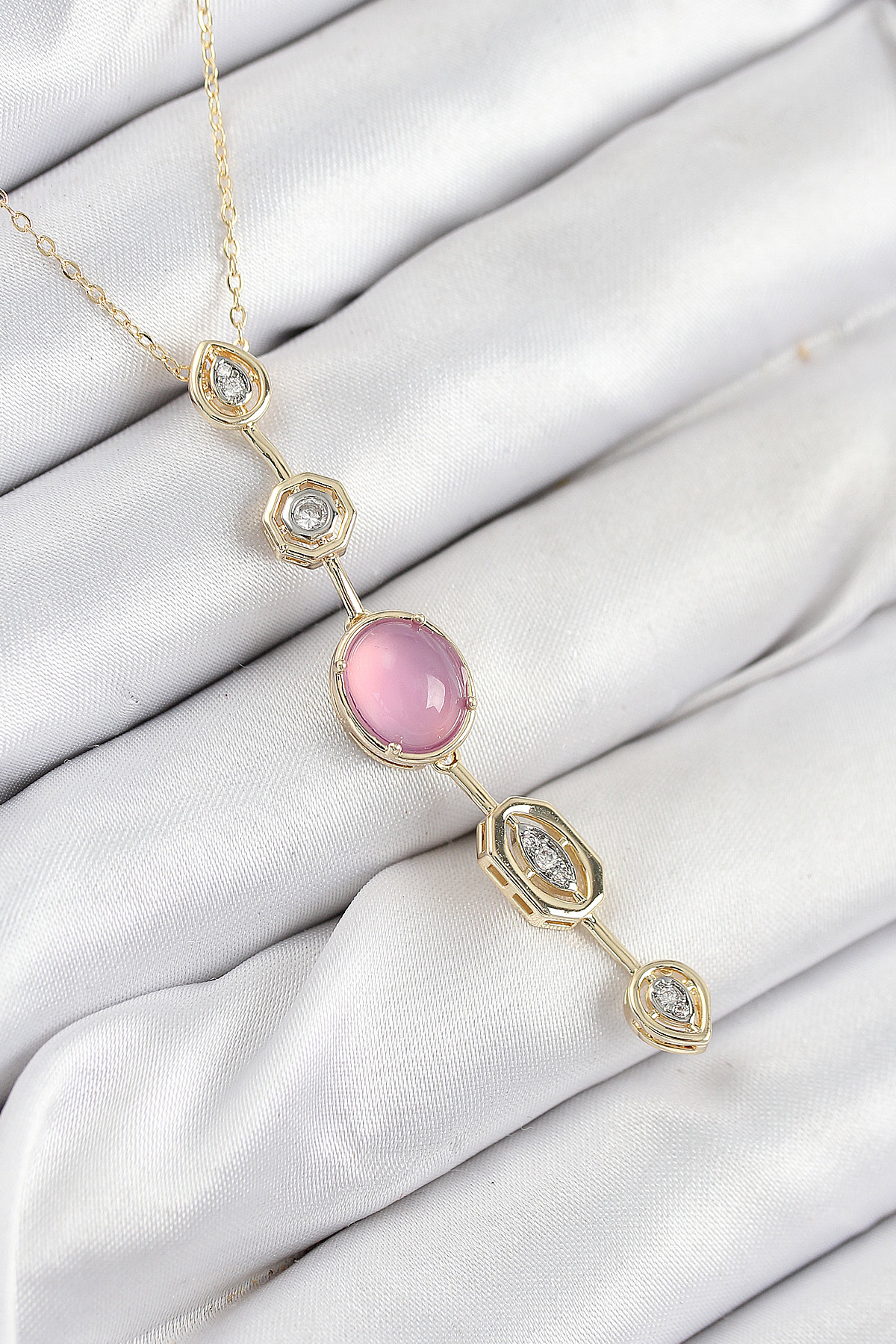 Pirinç Zincir Pembe Gold Renk Zirkon Taşlı Y Kolye 5886