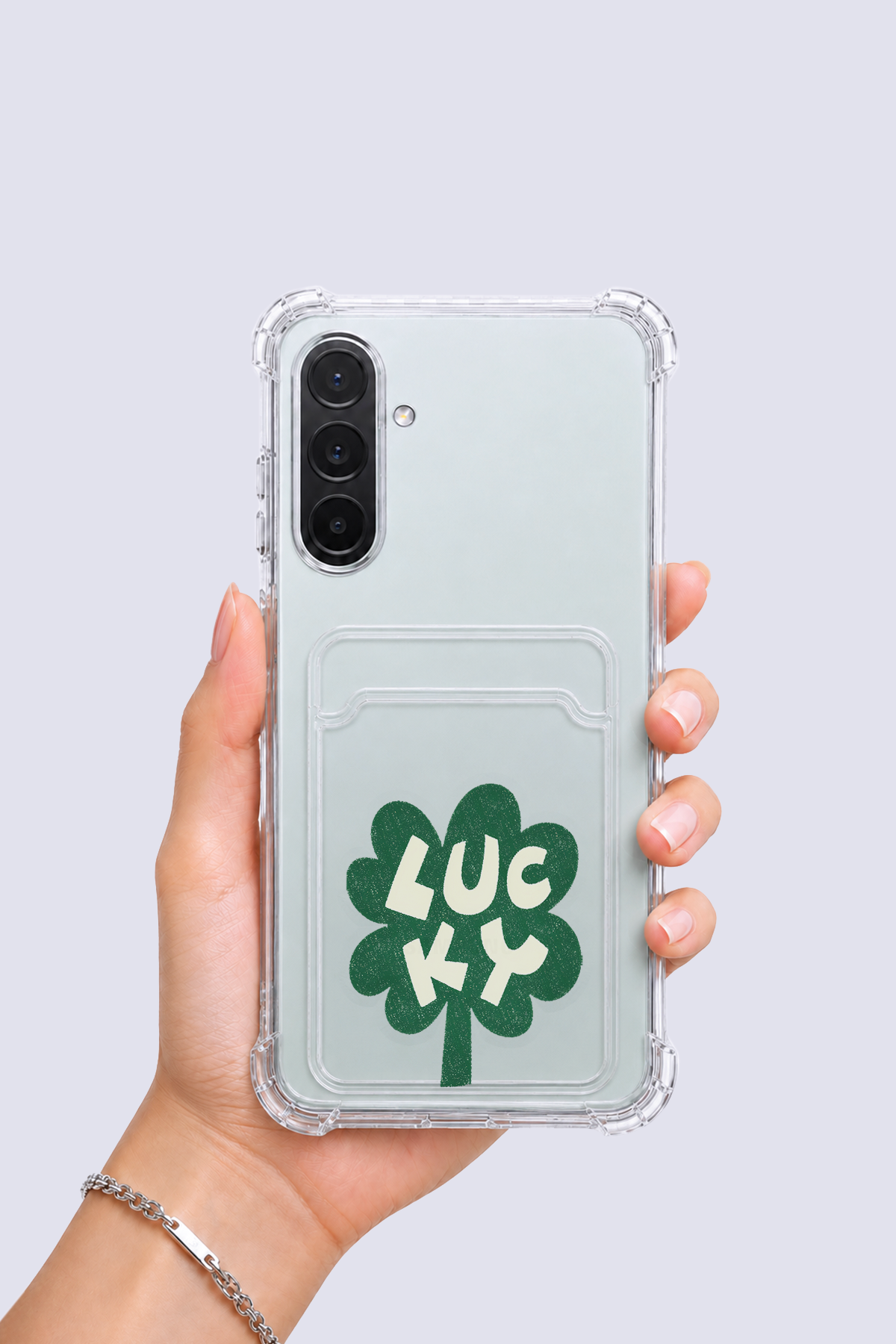 Samsung Galaxy A17 Kartlıklı Lucky Yonca Desenli Kılıf