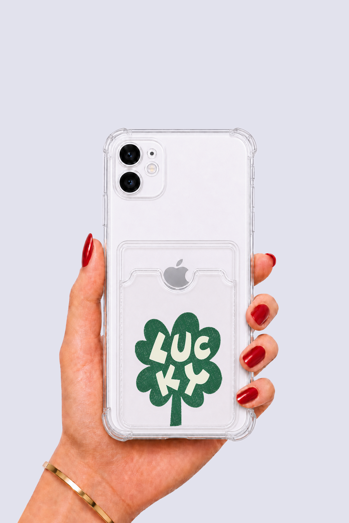 iPhone 11 Kartlıklı Lucky Yonca Desenli Kılıf