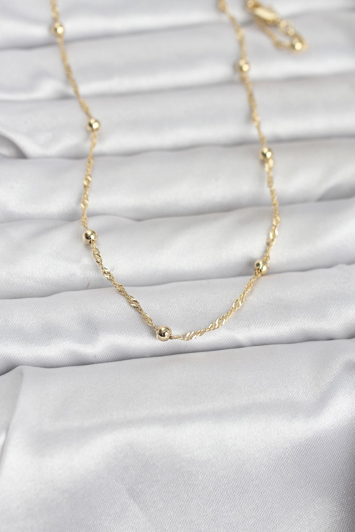 CM 14K Gold Renk Burgu ve Top Zincirli Model 60 cm Kadın Kolye 5886