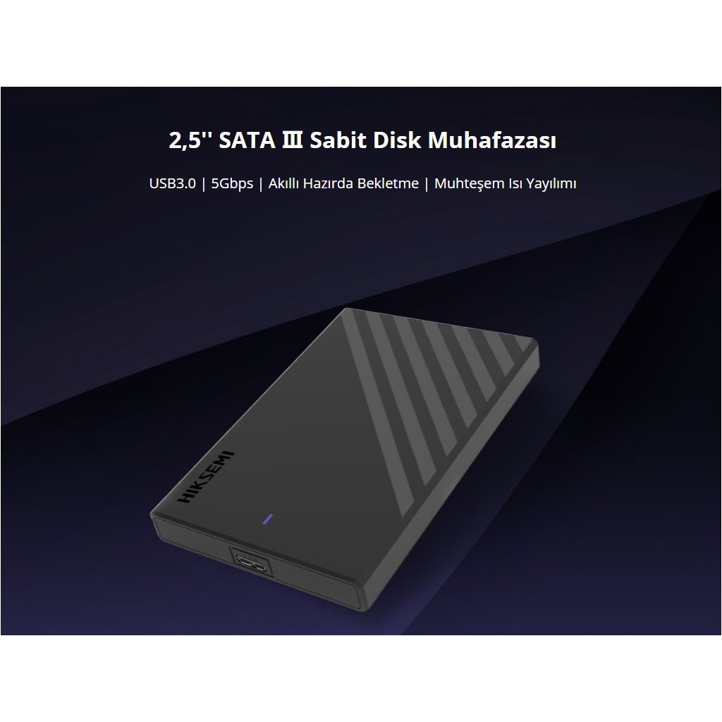 HIKSEMI HS-HUB-MHB201 USB3.0 25" Disk Kutusu. (SSD ve HDD Destekler 5Gbps Siyah Win Mac-OS Linux Android)(1923)