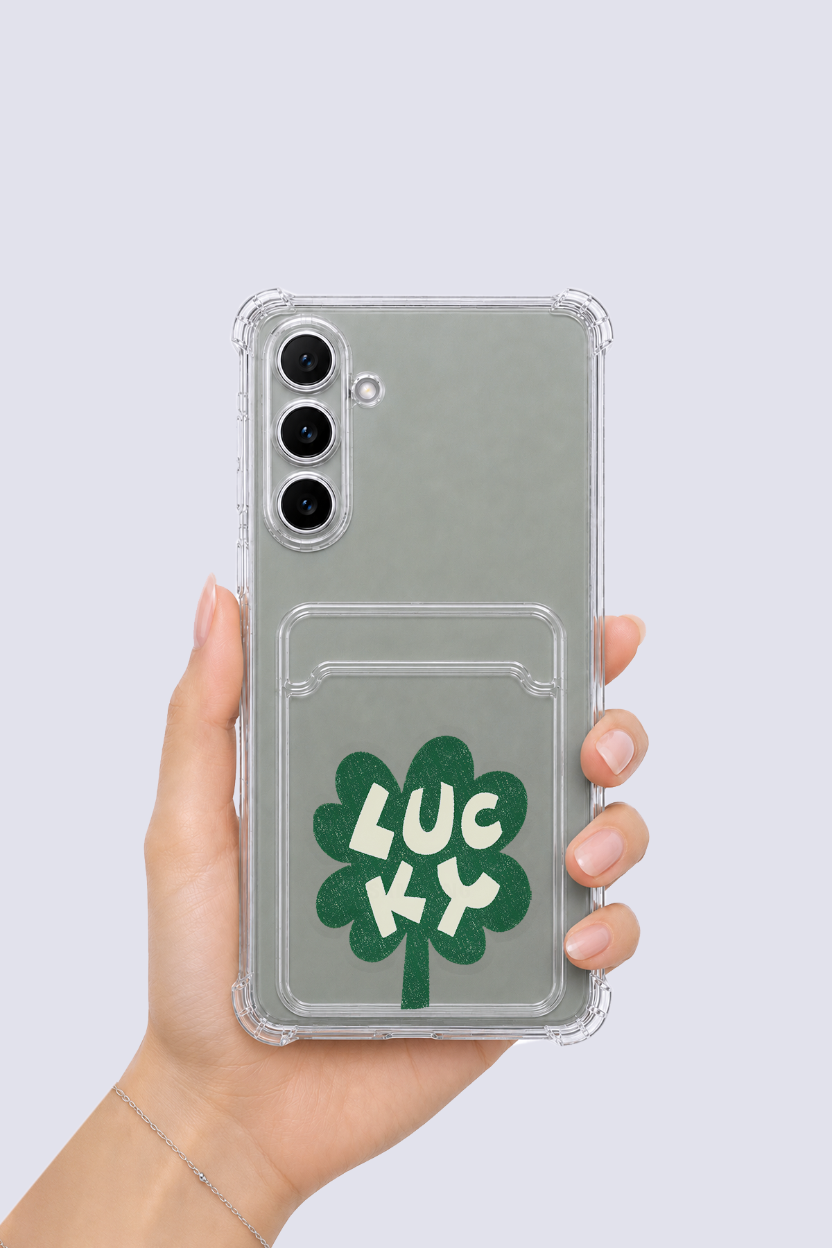 Samsung Galaxy A16 Kartlıklı Lucky Yonca Desenli Kılıf