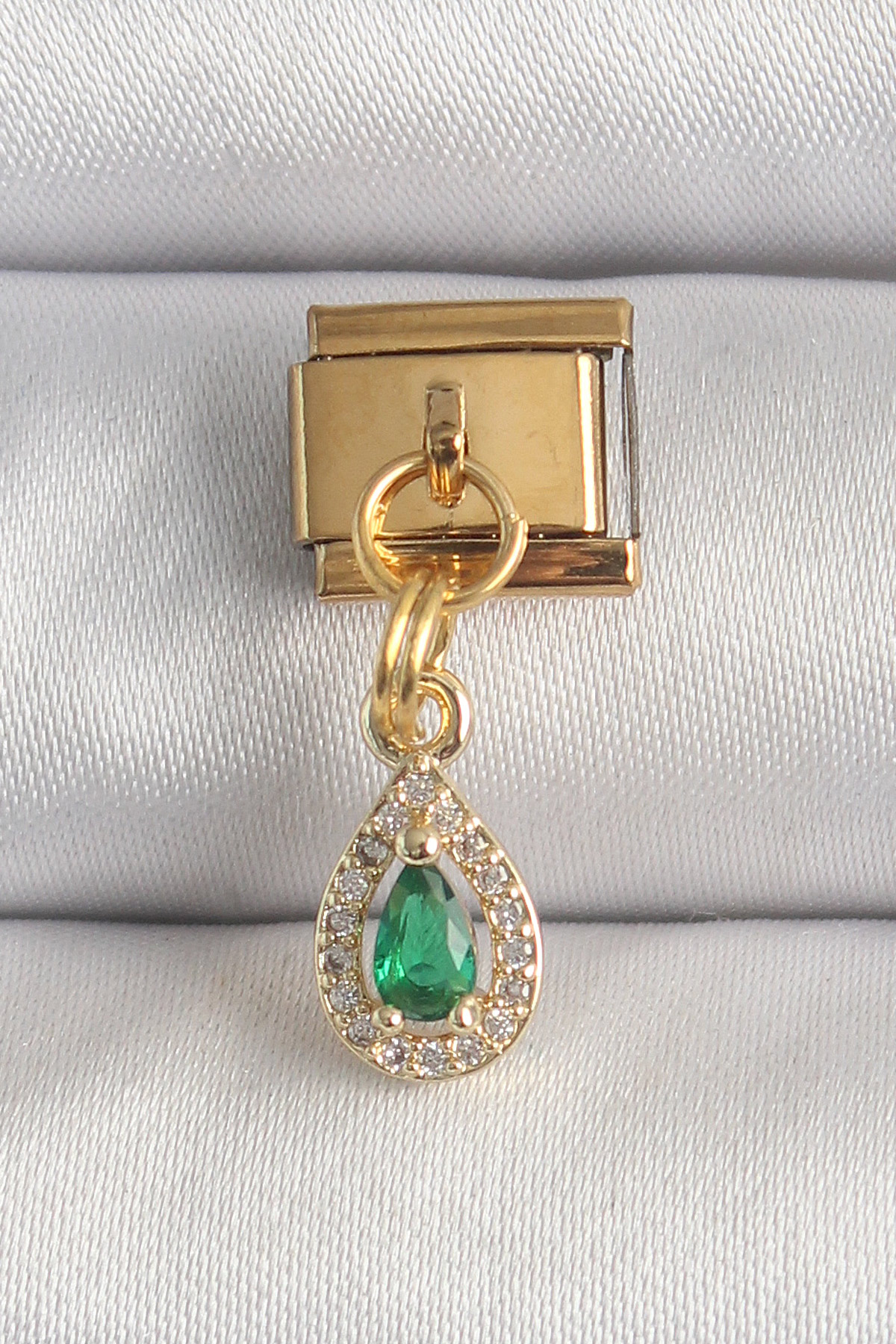 316L Çelik Gold Renk Sallantı Damla Yeşil Zirkon Taşlı Nomination Charm 5886