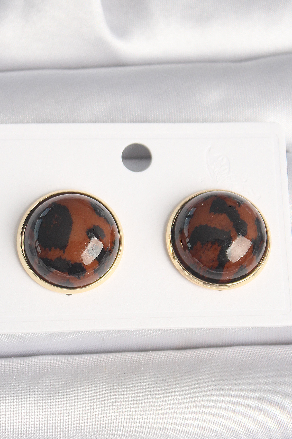 Pirinç Gold Renk 3D Daire Leopar Model Kadın Küpe 5886