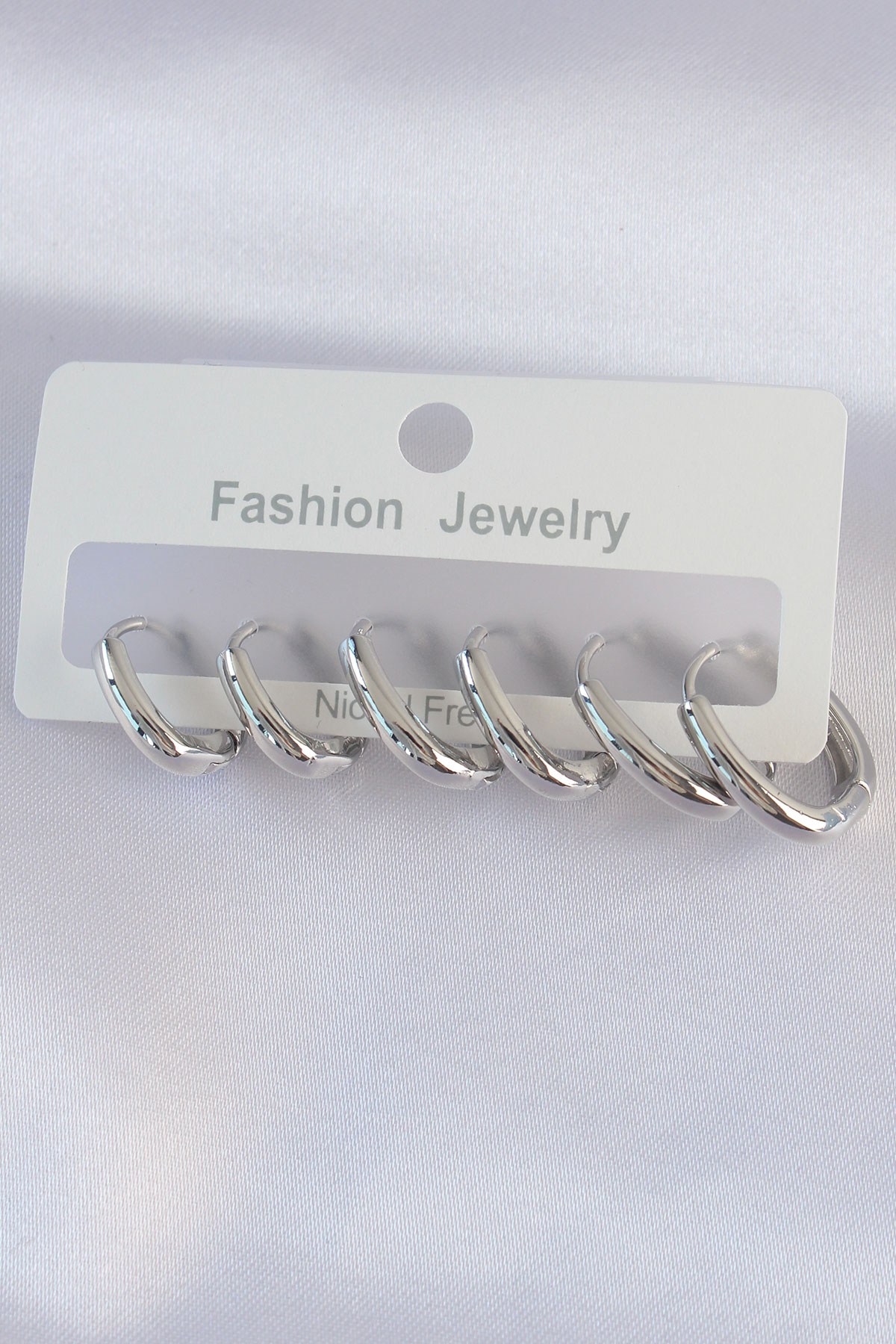 Pirinç Gümüş Renk Oval Küpe Seti 5886