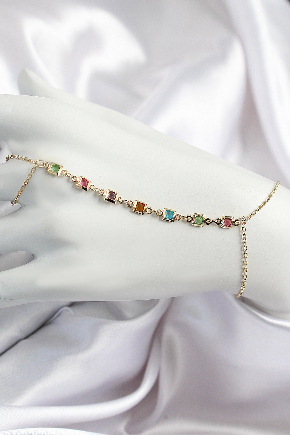 Pirinç Renkli Kare Zirkon Taşlı Y Model Gold Renk Kadın Şahmeran 5886
