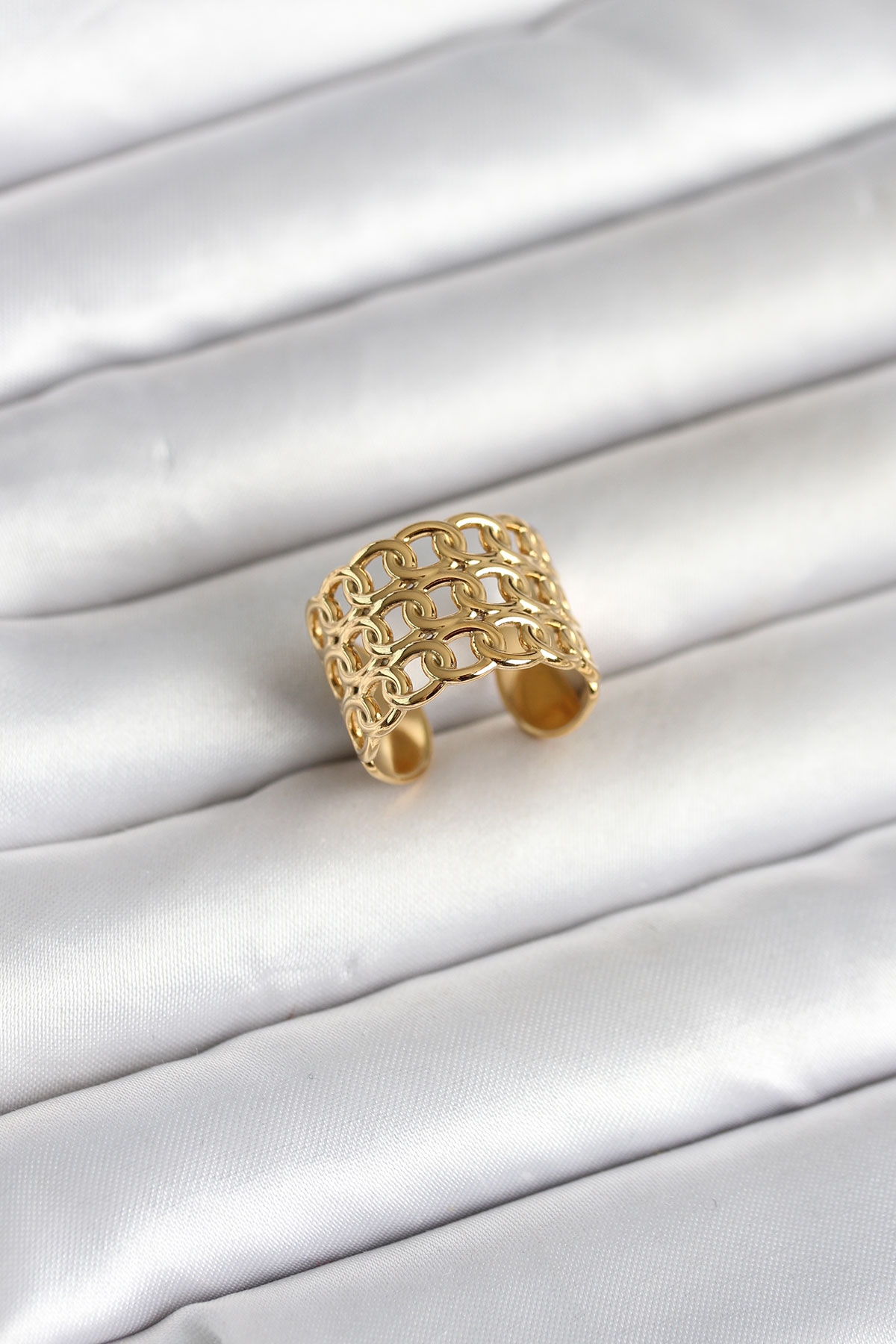 316L Çelik Gold Renk Zincir Model Kadın Yüzük 5886
