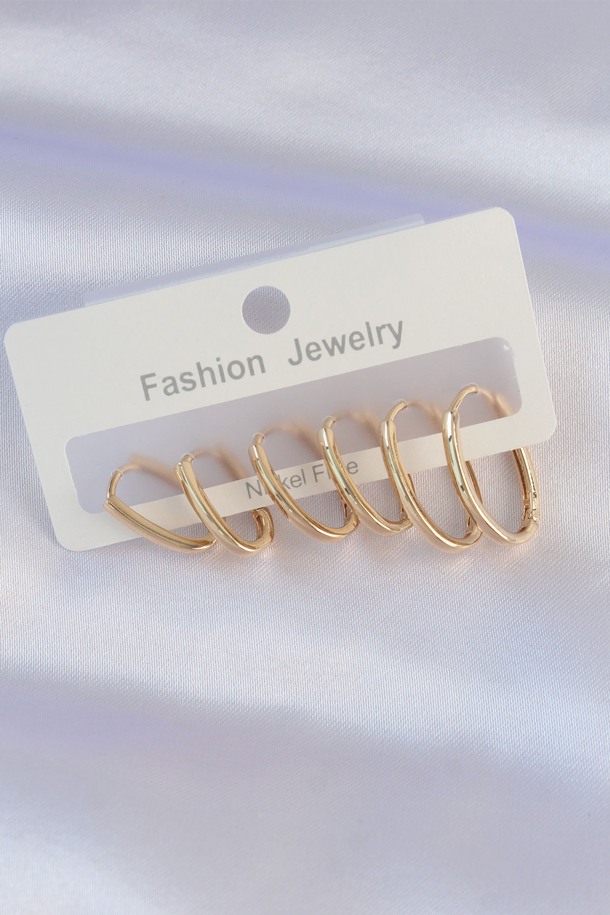 Pirinç Gold Renk İnce Oval Küpe Seti 5886