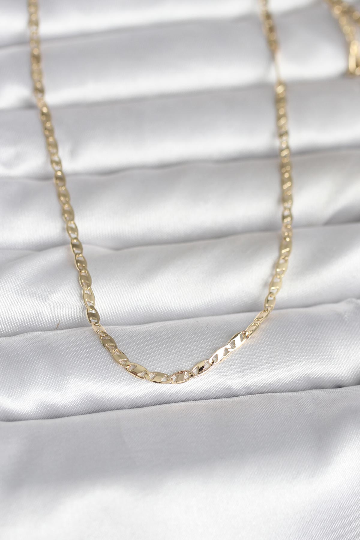 CM 14K Gold Renk Yassı Zincir Model 60 cm Kadın Kolye 5886