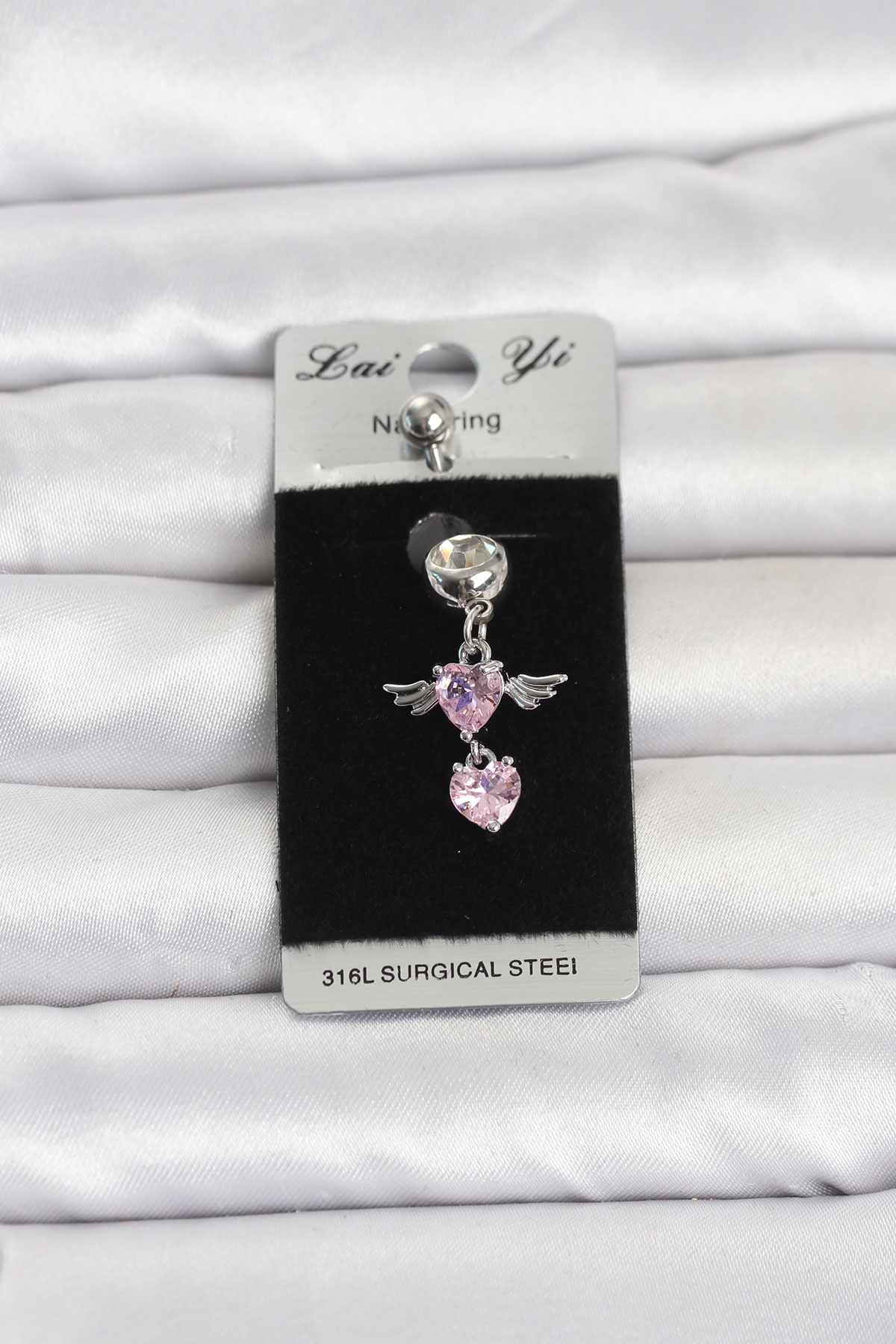 316L Cerrahi Çelik Pembe Zirkon Taşlı Kanat Model Göbek Piercing 5886
