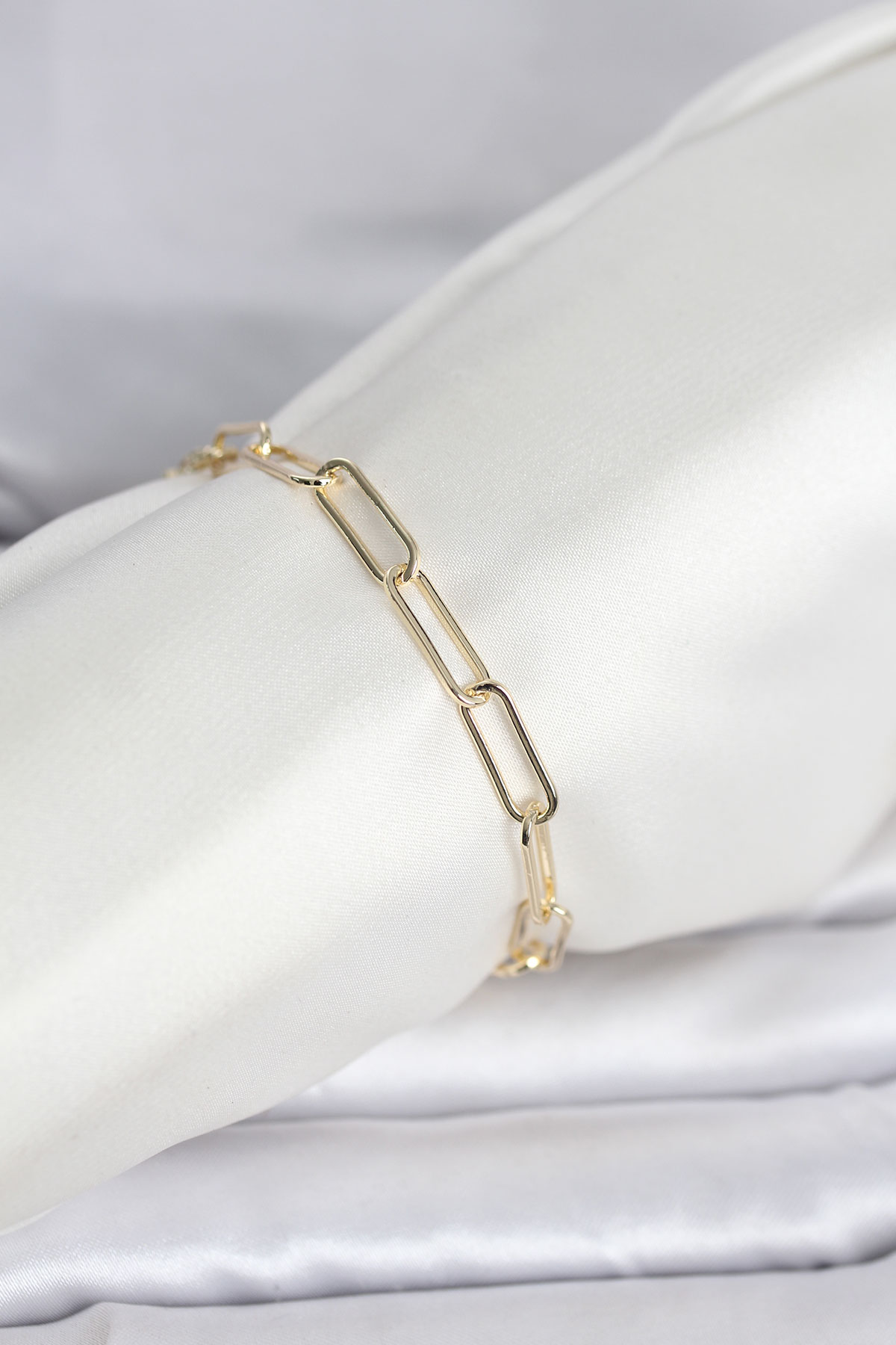 CM 14K Gold Renk Kalın Ataç Zincir Model Kadın Bileklik 5886