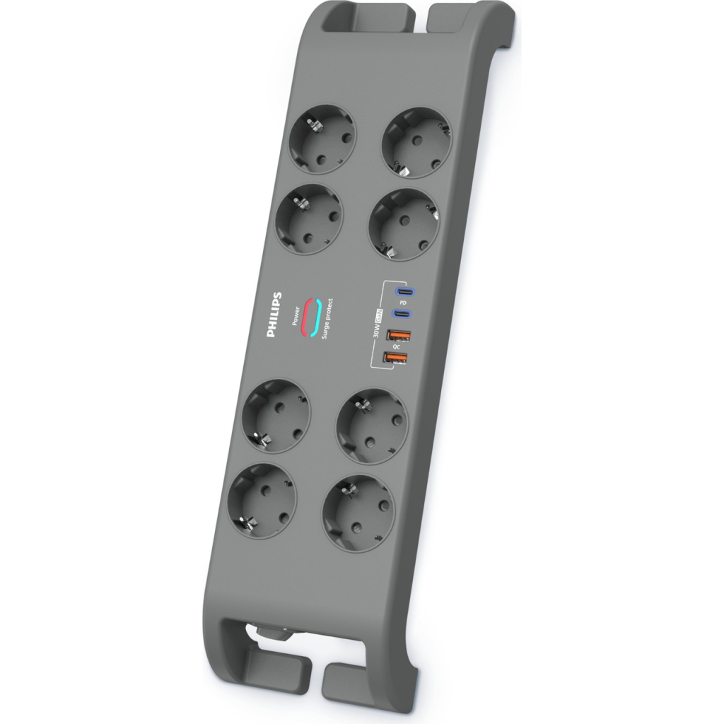 PHILIPS SPN8180GA/62 8 Soket Akım Korumalı Priz 2400 Joules 2Mt Kablo 2xUsb-C PD 20W Hızlı Şarj 2xUsb-A QC 18W (Gri)(1923)