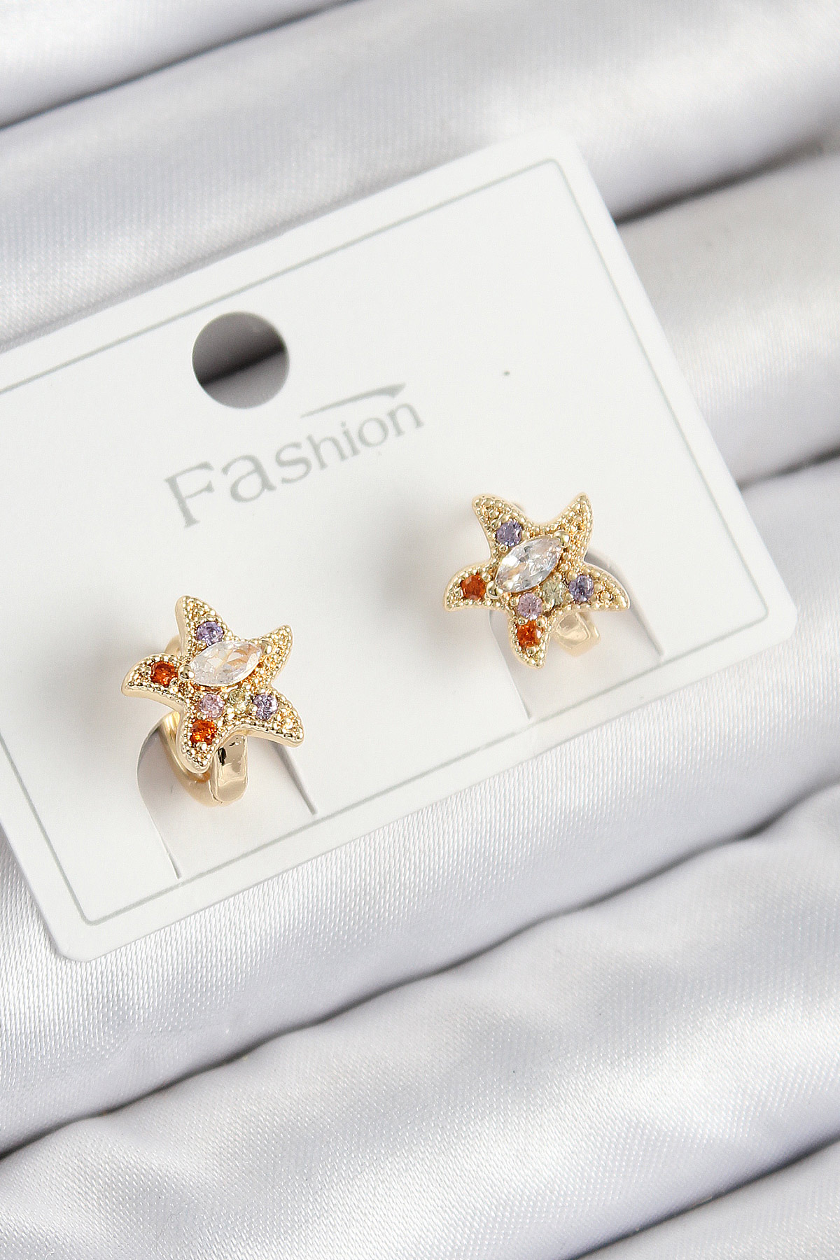 Pirinç Zirkon Taşlı Yıldız Model Gold Renk Çocuk Küpe 5886