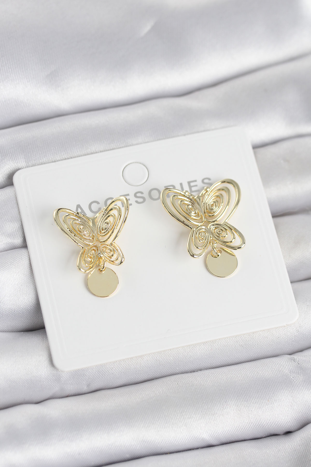 Füsun Küpesi Model Gold Renk Kelebek Model Pirinç Kadın Küpe 5886
