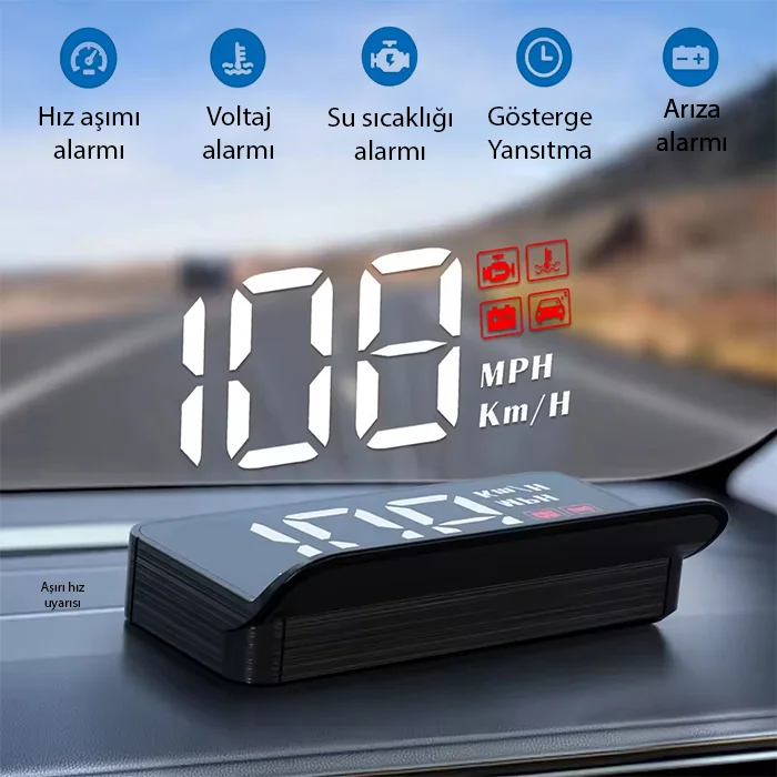 ALLY M3 HUD OBD2 Head-Up Display Dijital Hız Göstergesi E-OBD ve GPS Destekli OBD Arayüzlü - Alarmlı Ön Cam Ekran Projektör