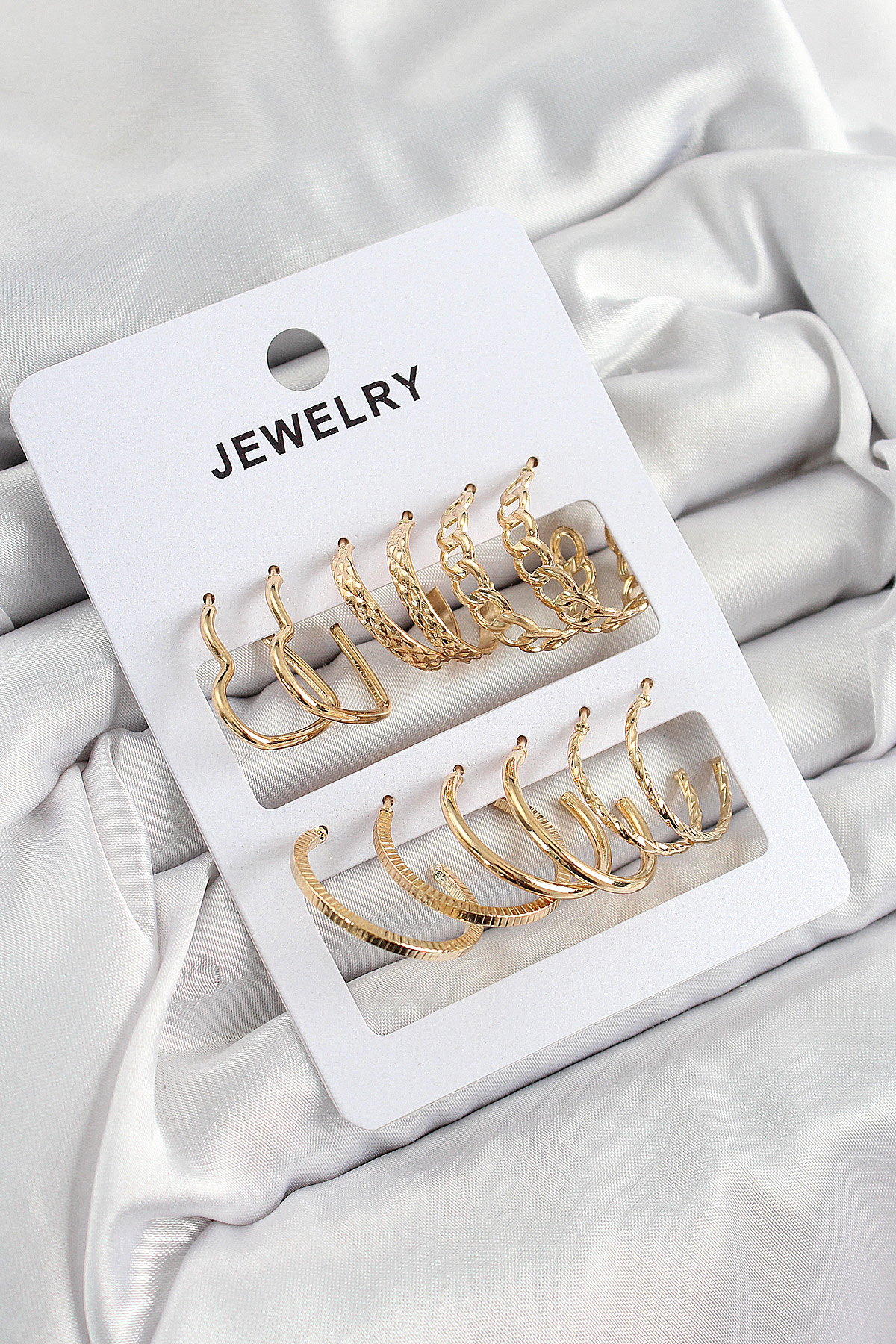 Pirinç Karışık Halka Model Gold Renk 6 Çift Kadın Küpe Set 5886