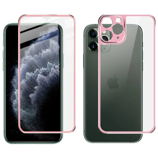 İPhone 11 Pro Max Metal Çerçeve Ön Arka 3D Full Tempered Cam Koruyucu