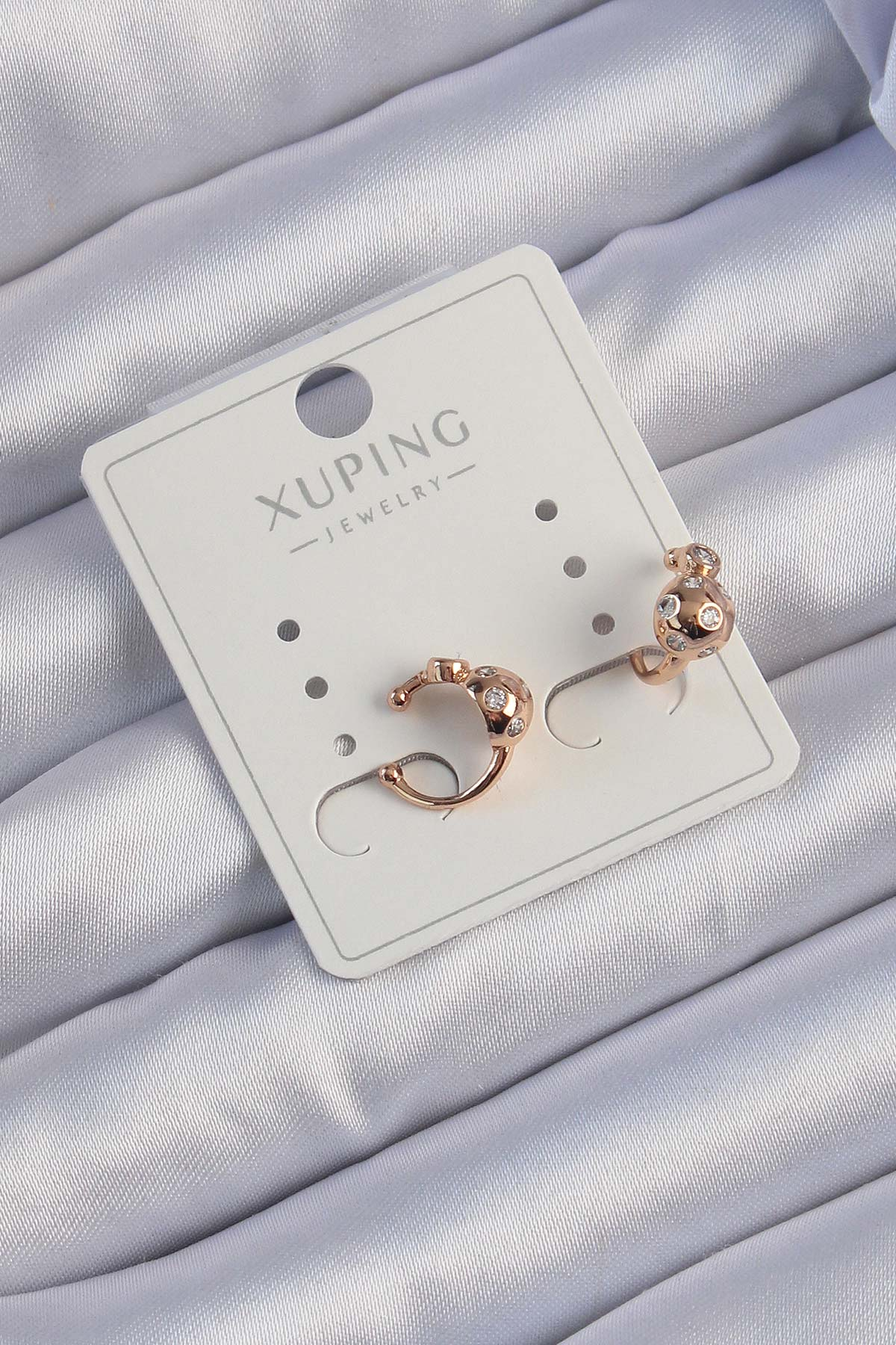 Xuping Rose Renk Zirkon Taşlı Bombeli Topçuk Earcuff Küpe 5886