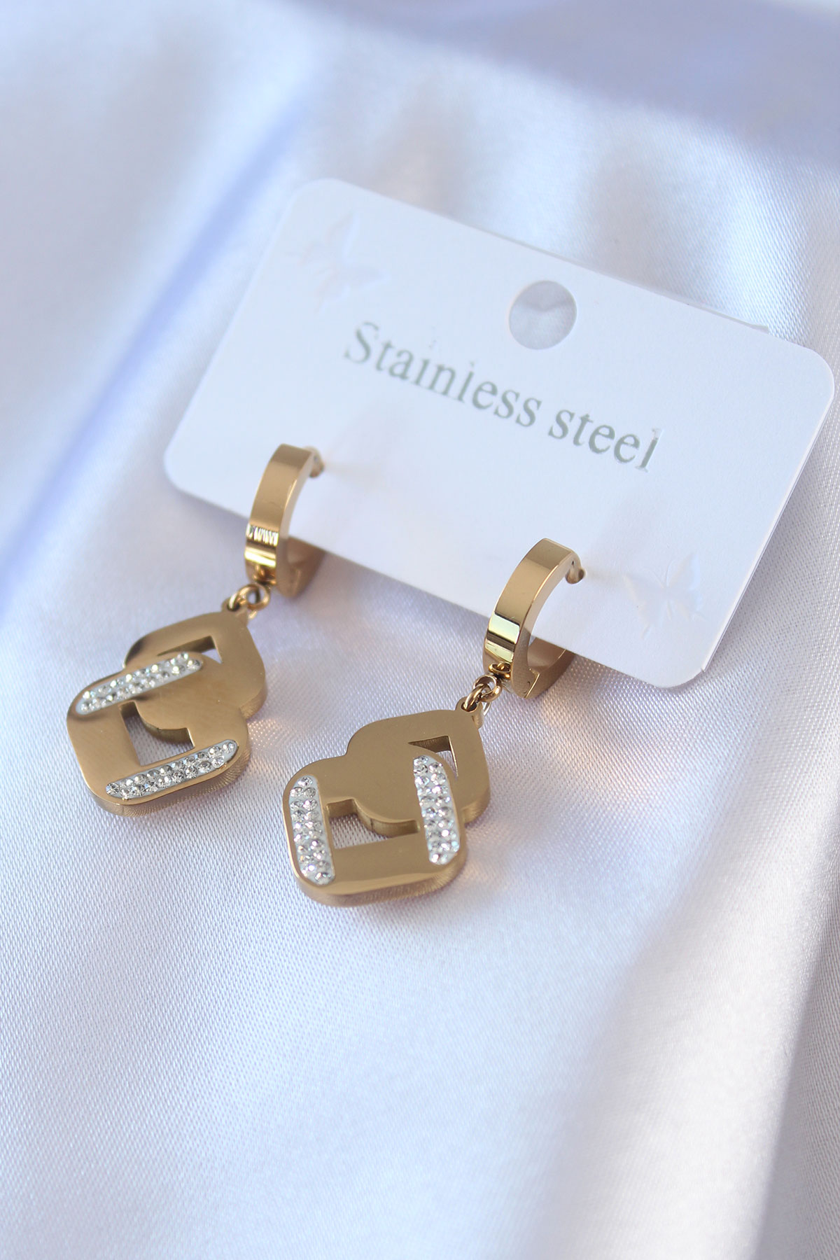 316L Çelik Gold Renk Zirkon Taşlı Kadın Küpe 5886