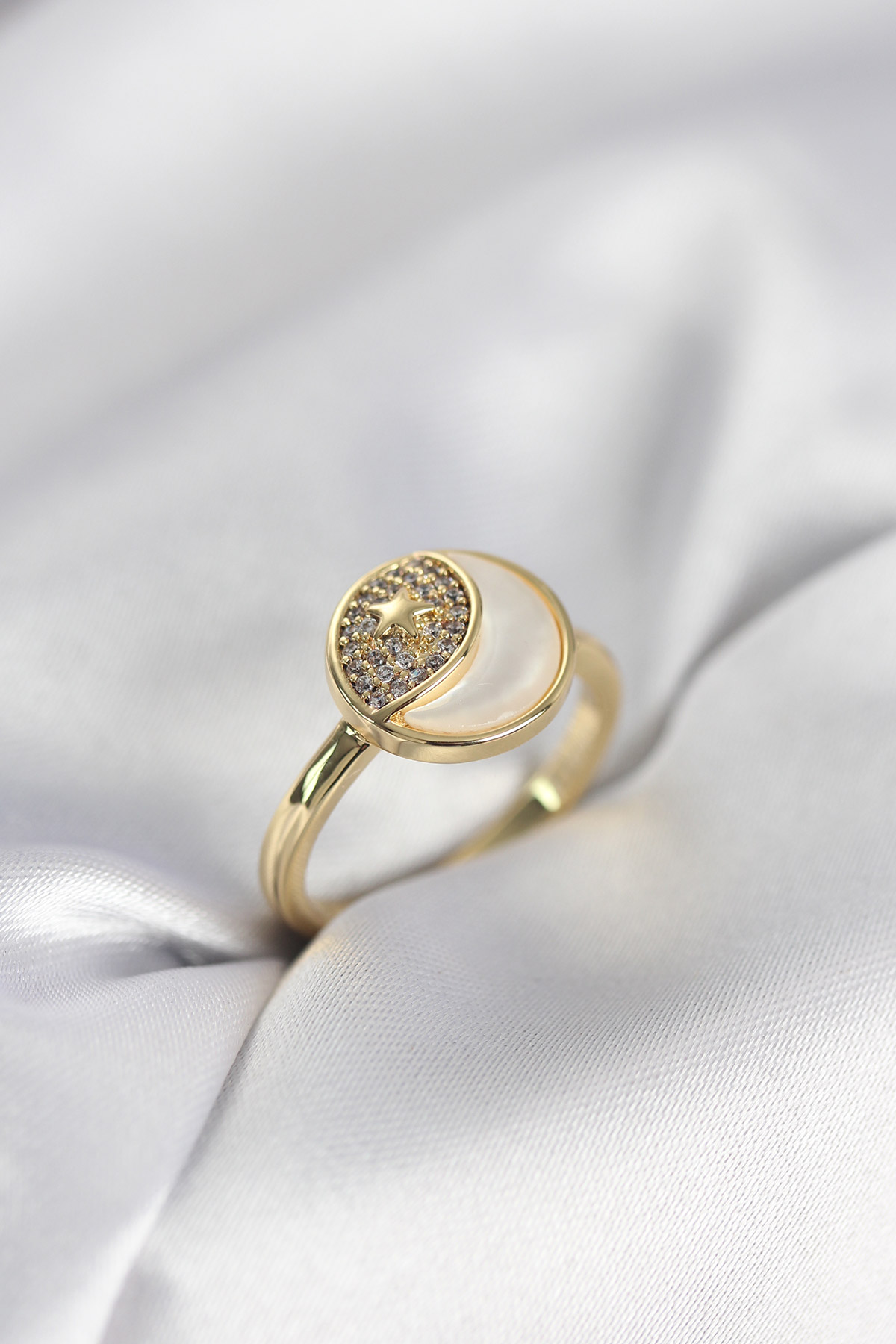 Ay Yıldız Model Gold Renk Zirkon Taşlı Kadın Yüzük 5886