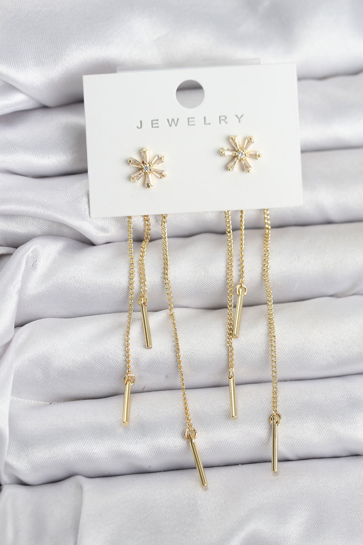 Çiçek Model Gold Pirinç Sallantılı Kadın Küpe 5886