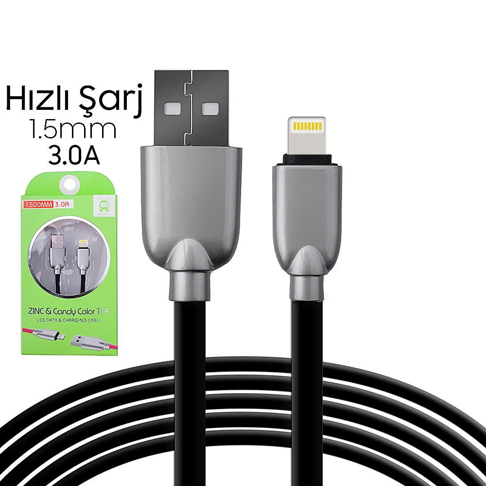 Ally İphone5s6s788 Plus Zinc Alloy Dayanıklı 3.0a 1.5mm Usb Kablo