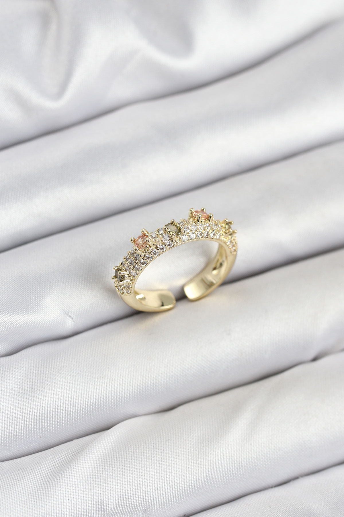 Pirinç Gold Renk Zirkon Taşlı Vintage Kadın Yüzük 5886