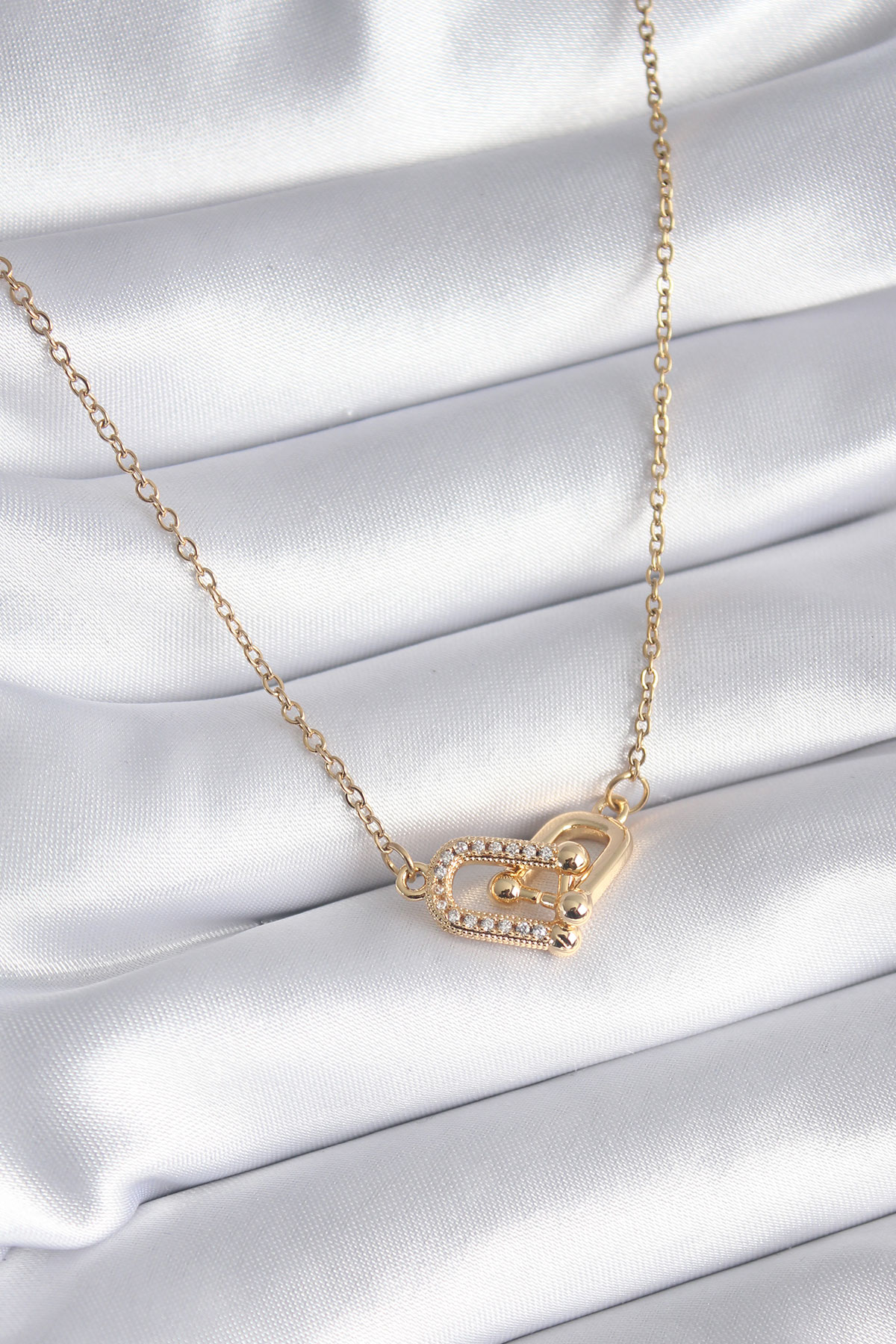 316L Çelik Gold Renk Zirkon Taşlı Model Kadın Kolye 5886