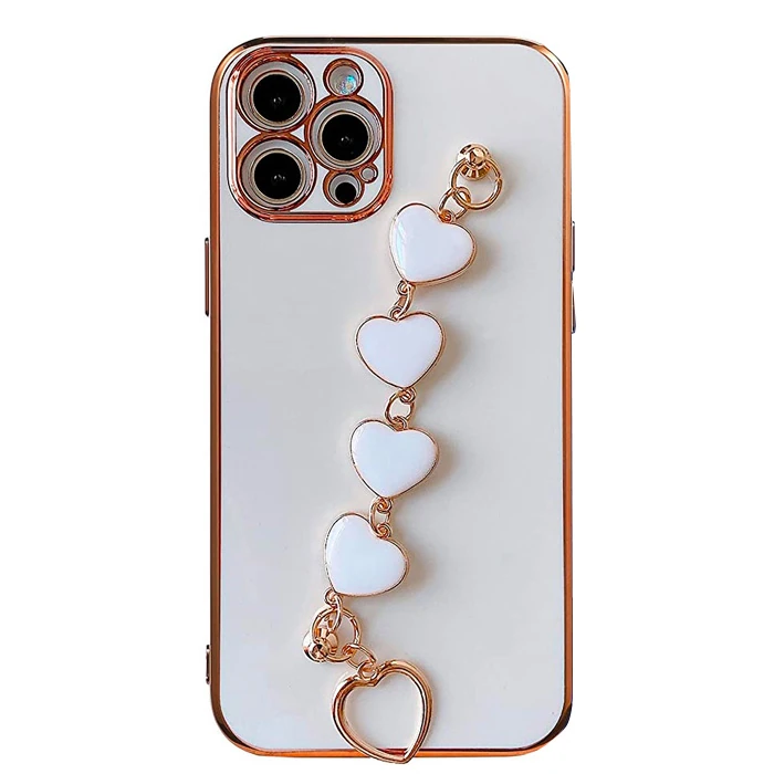 Ally iPhone 11 Pro Max 6.5inç Kılıf Kalp Bileklik Tutuculu Lüx Silikon Askılı Kılıf