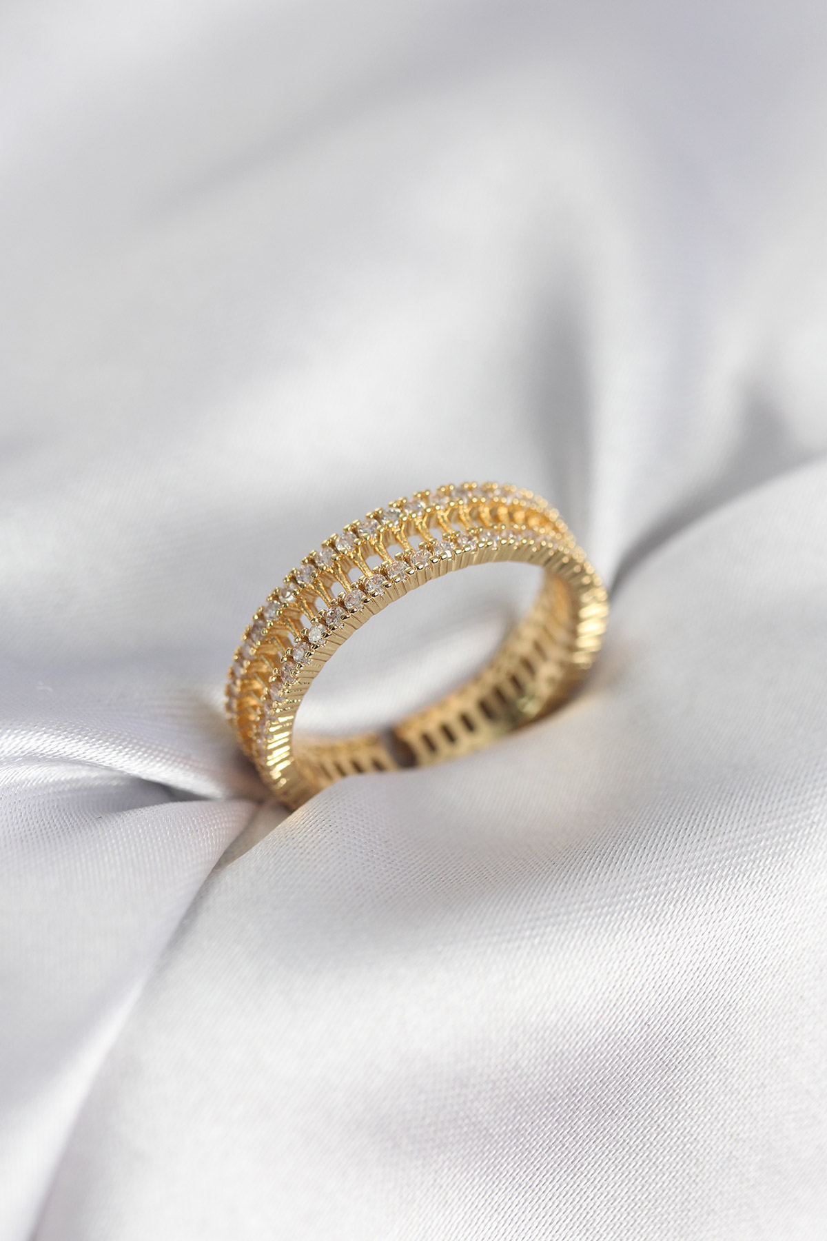 Gold Renk Minimal Zirkon Taşlı Kadın Yüzük 5886