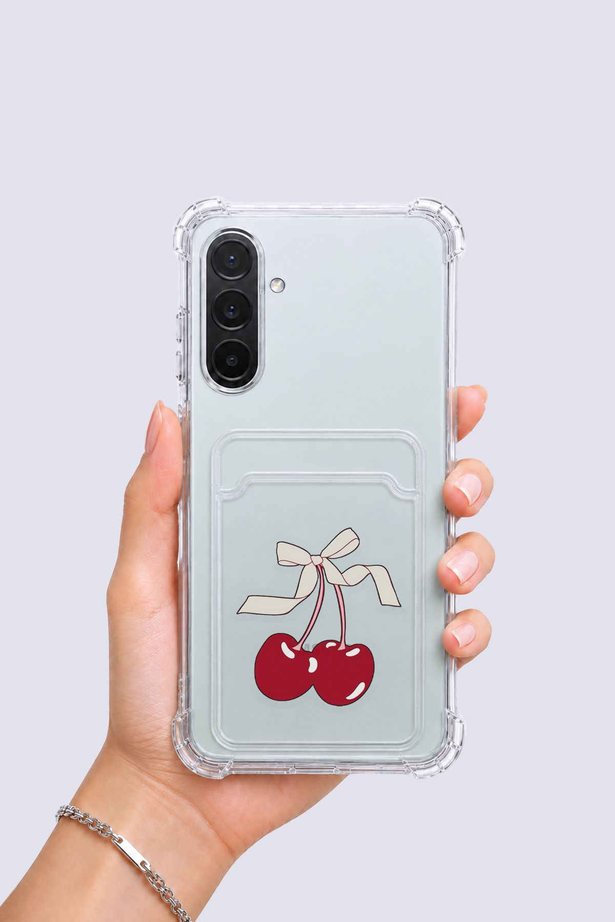 Samsung Galaxy A17 Kartlıklı Kiraz Desenli Kılıf