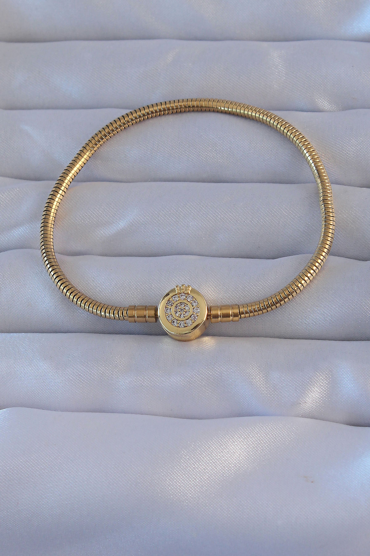 Pirinç Gold Renk Zirkon Taşlı Charm Bileklik 5886