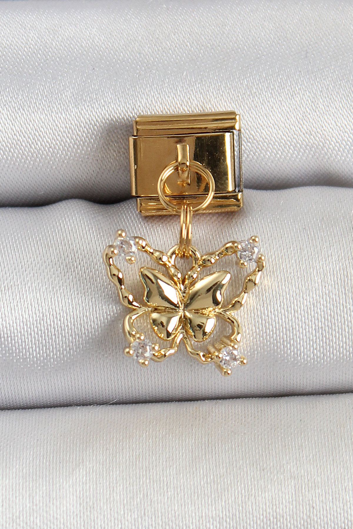 316L Çelik Sallantılı Zirkon Taşlı Kelebek Model Gold Renk Nomination Charm 5886