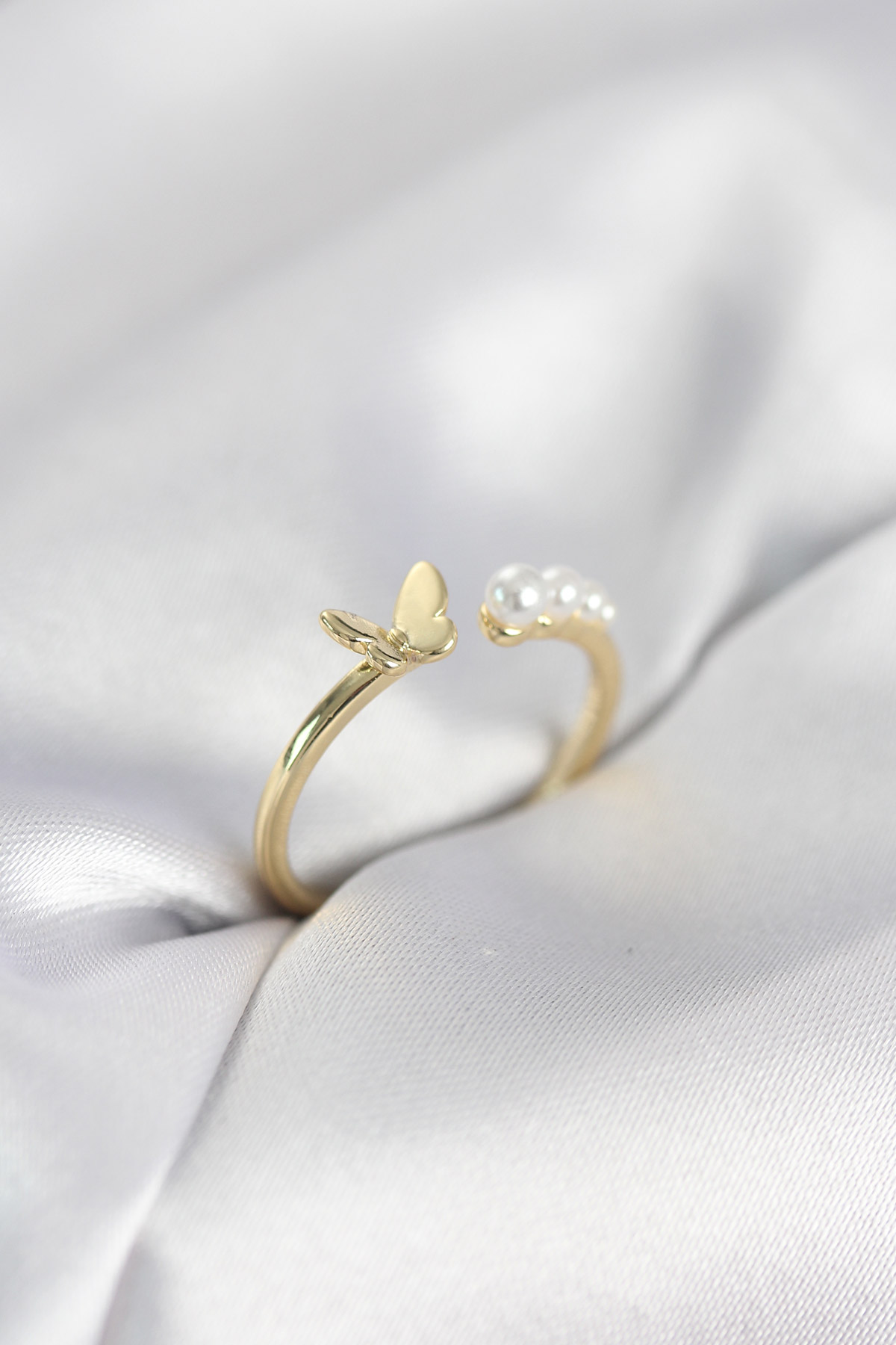 İncili Kelebek Model Gold Renk Pirinç Kadın Yüzük 5886