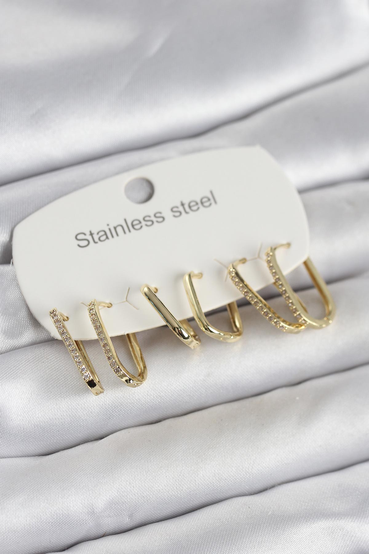 316L Çelik Gold Renk 6'lı Set Geometrik Model Kadın Küpe 5886