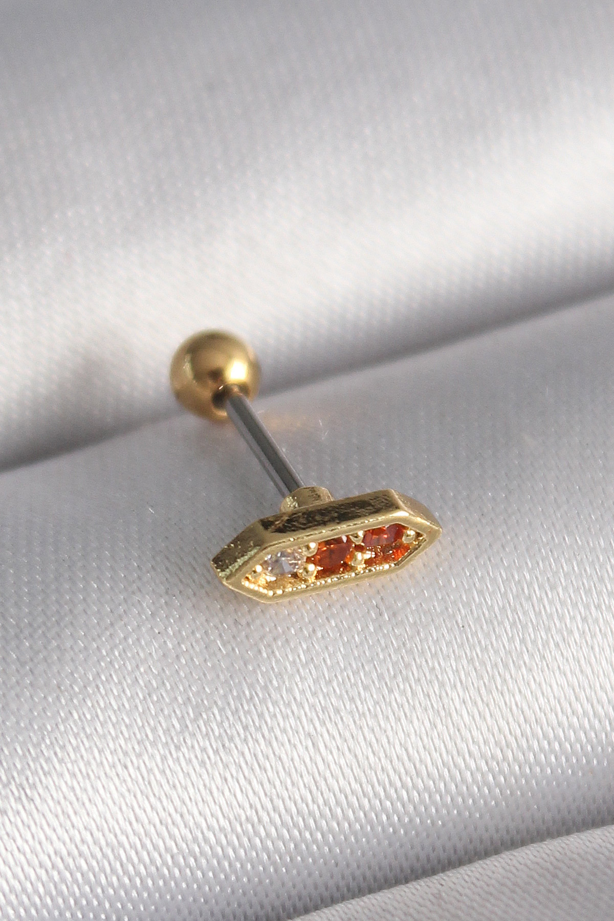 316L Çelik Gold Renk Turuncu Zirkon Taşlı Tragus Piercing 5886