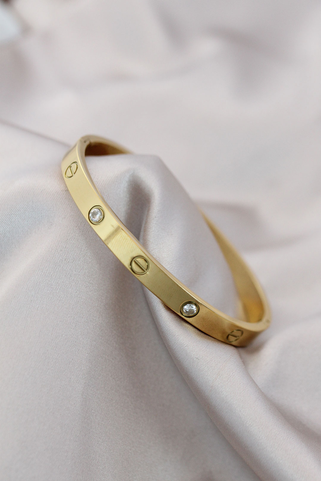 316L Çelik Gold Renk Zirkon Taşlı Bileklik 5886