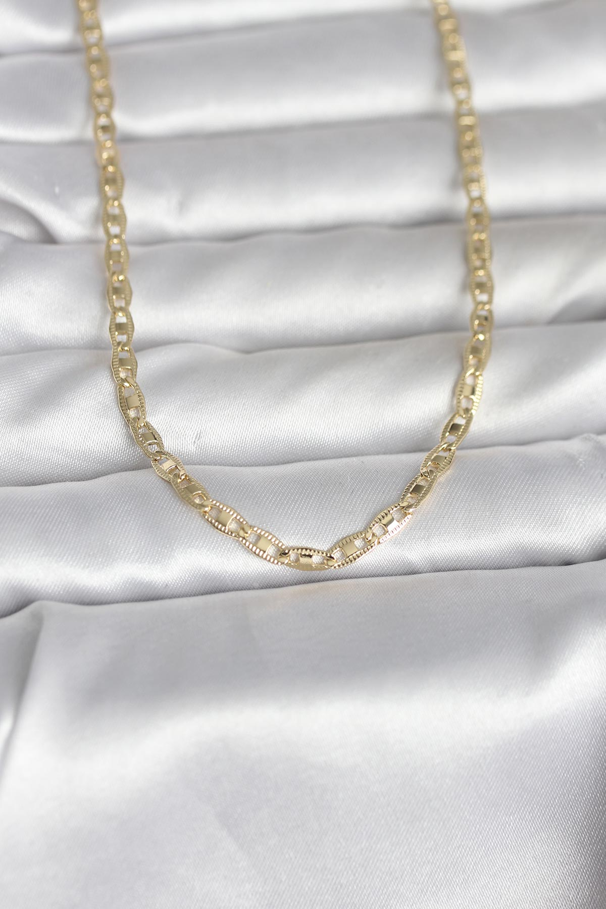 CM 14K Gold Renk Lazer Kesim Zincirli Model 60 cm Kadın Kolye 5886